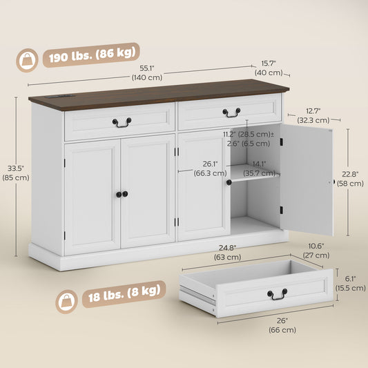 Farmhouse Sideboard with Charging Station – 55"W x 33"H