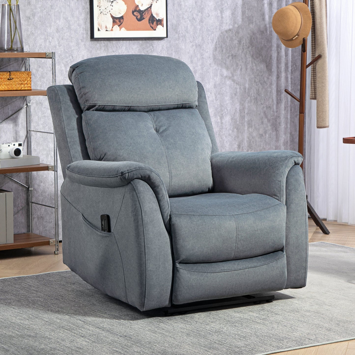 HOMCOM Dark Grey Manual Recliner Chair, Vibration Massage, Side Pockets