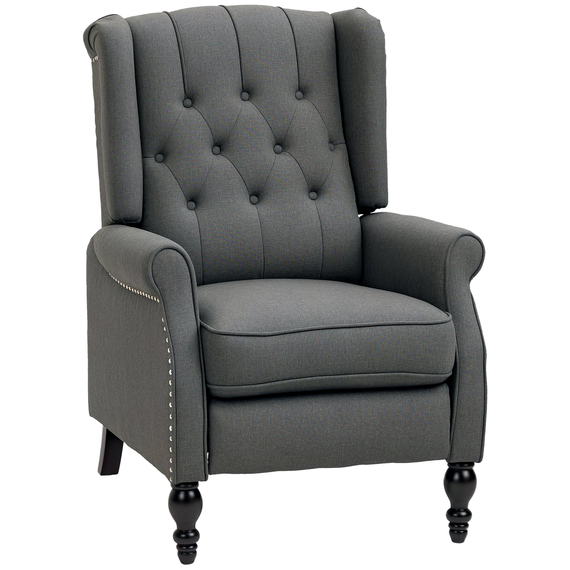 HOMCOM Dark Grey Fabric Push-Back Recliner Chair with Tufted Backrest