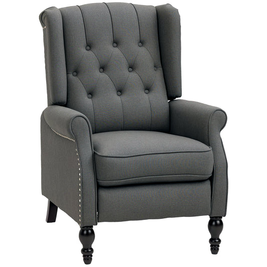 HOMCOM Dark Grey Fabric Push-Back Recliner Chair with Tufted Backrest