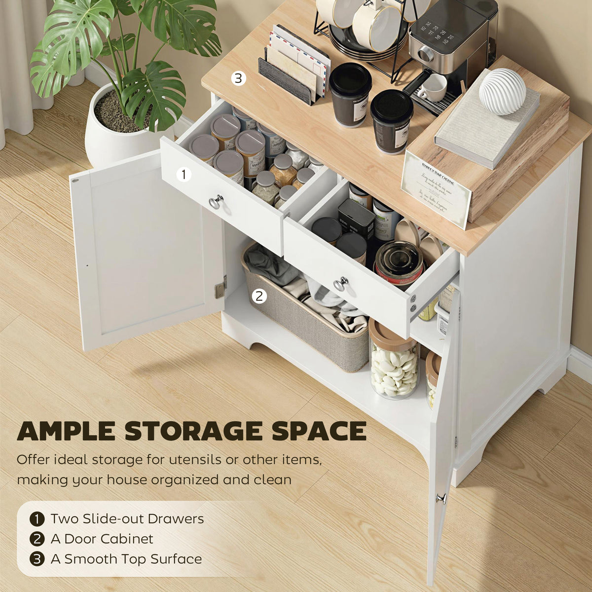 Sideboard Buffet Cabinet with Storage – 27"W x 34"H