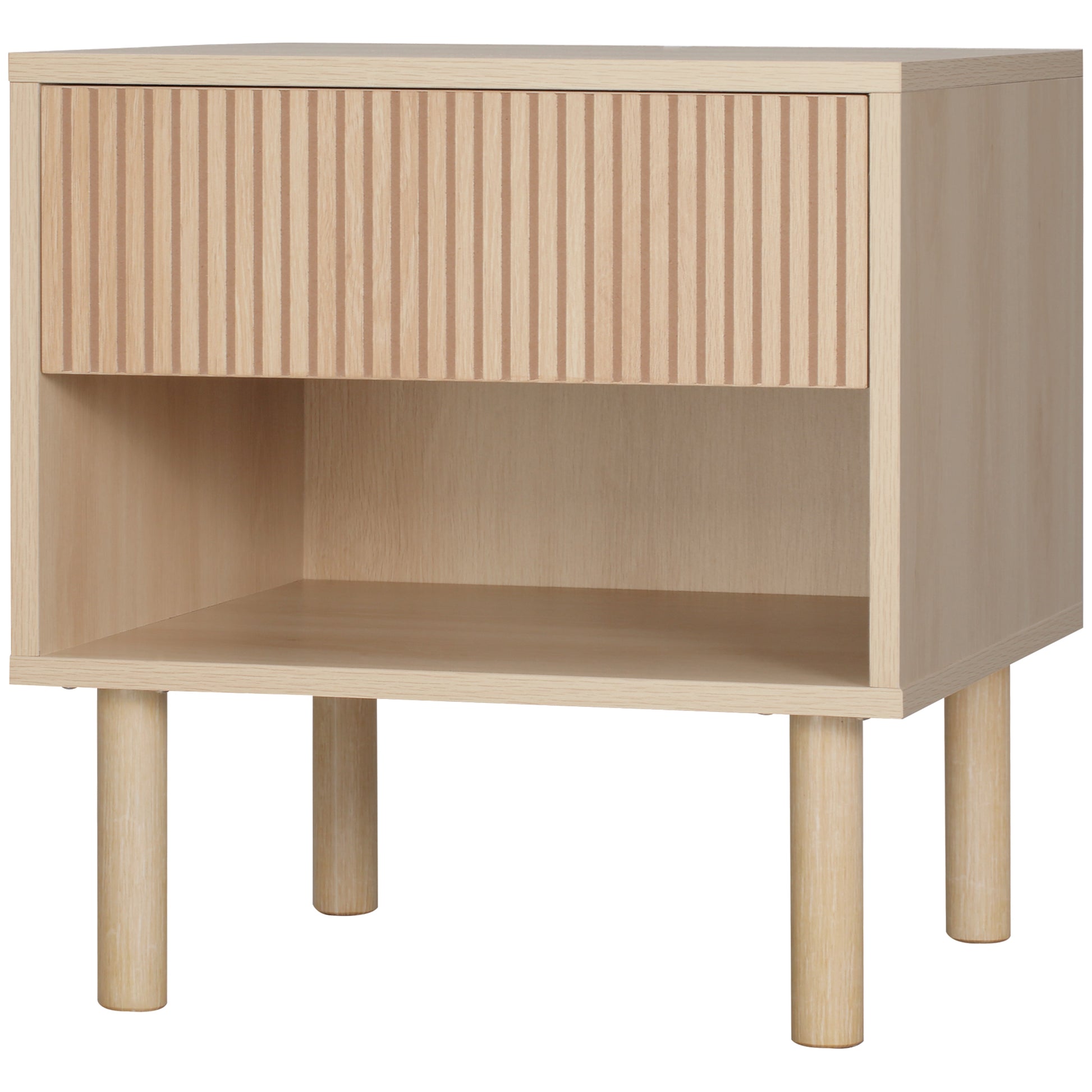 HOMCOM Modern Natural Wood Bedside Table with Drawer, Open Shelf Storage