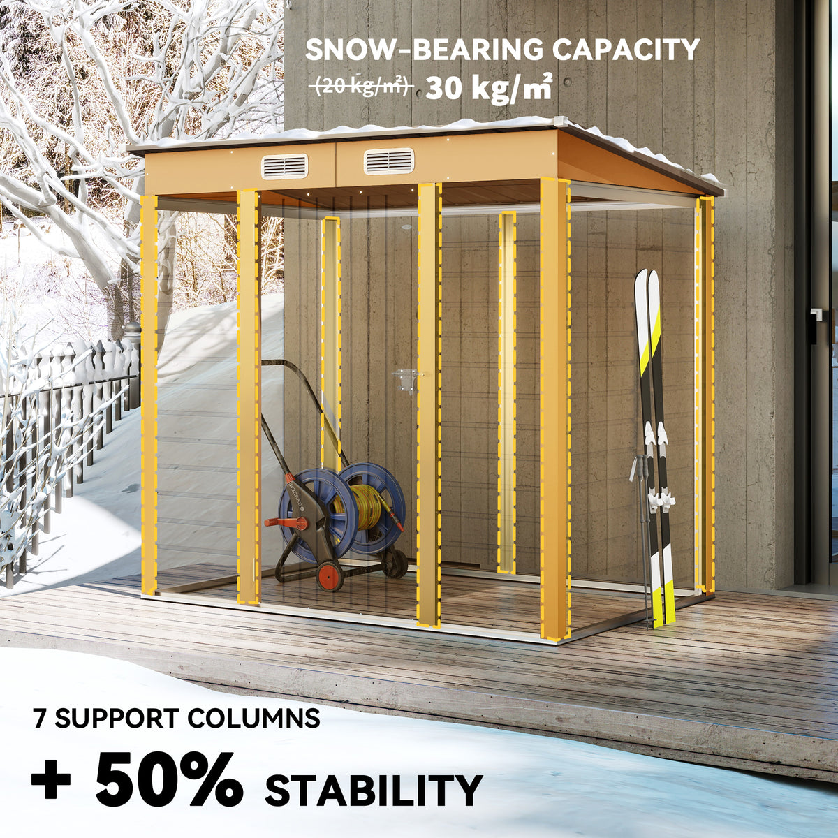 6 x 4FT Galvanized Garden Storage Shed, Metal Outdoor Shed with Double Doors and 2 Vents – Yellow