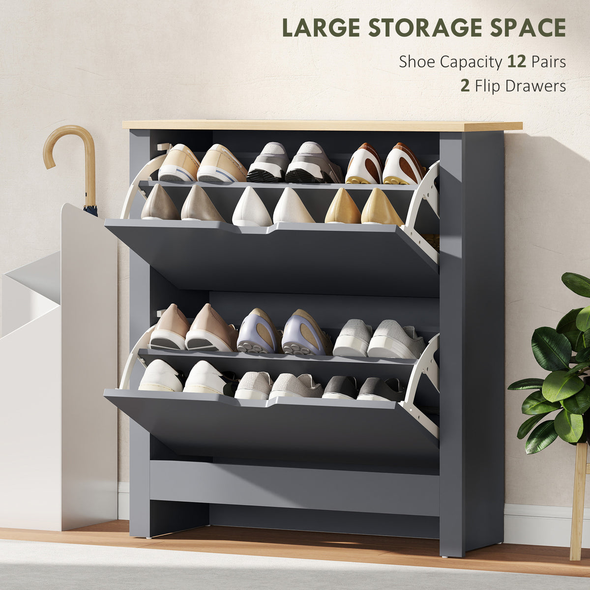 Shoe Storage Cabinet with 2 Flip Drawers – 28"W x 44"H
