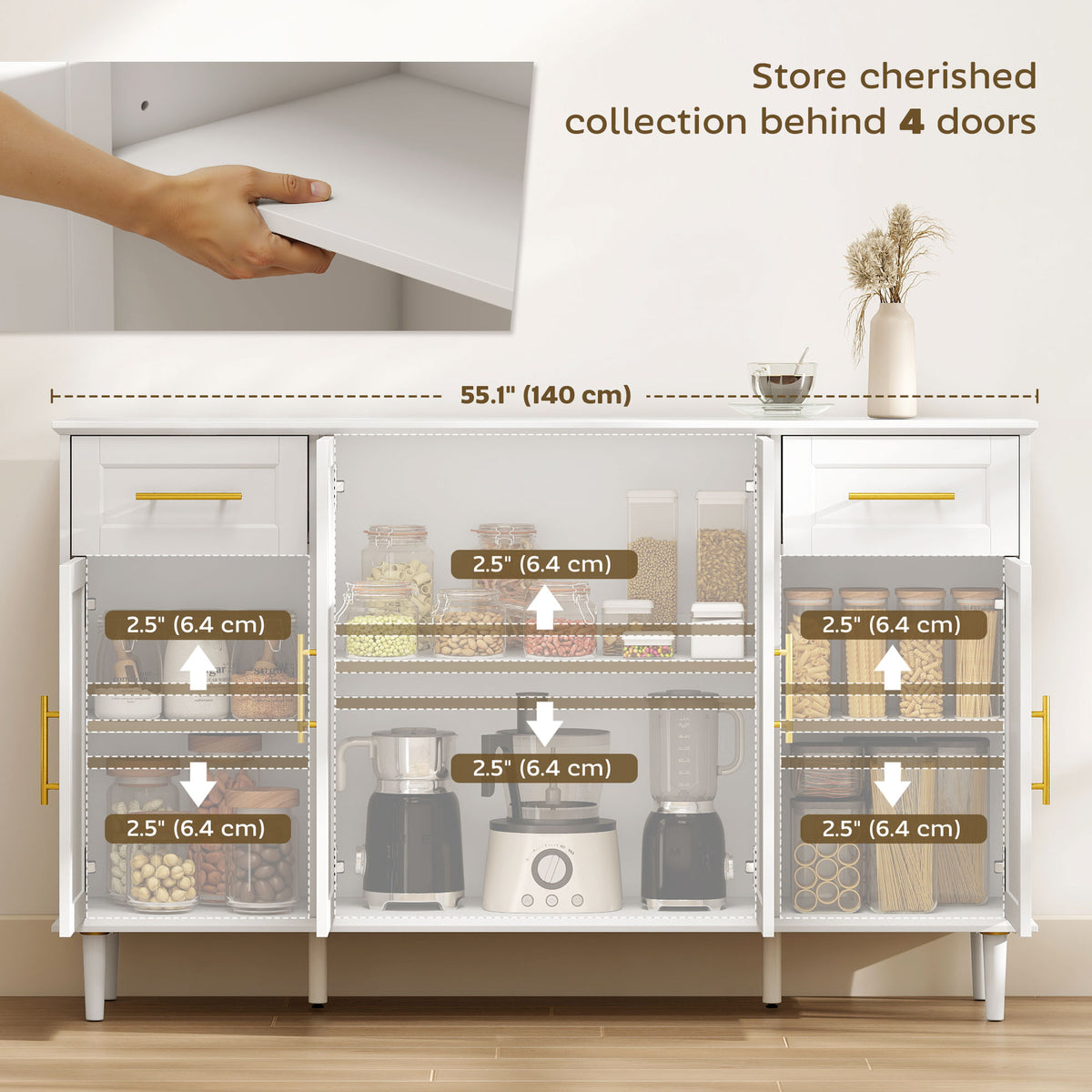 Buffet Cabinet with Soft-Close Doors – 55"W x 34"H