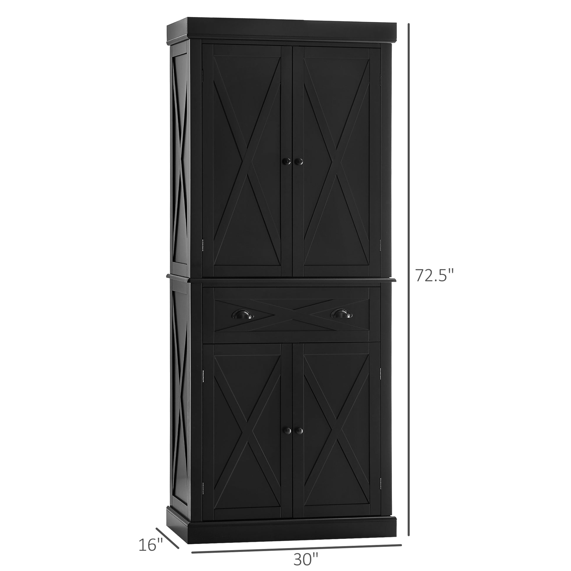 HOMCOM 72.5" Kitchen Pantry Cabinet 4 Doors Drawer Black