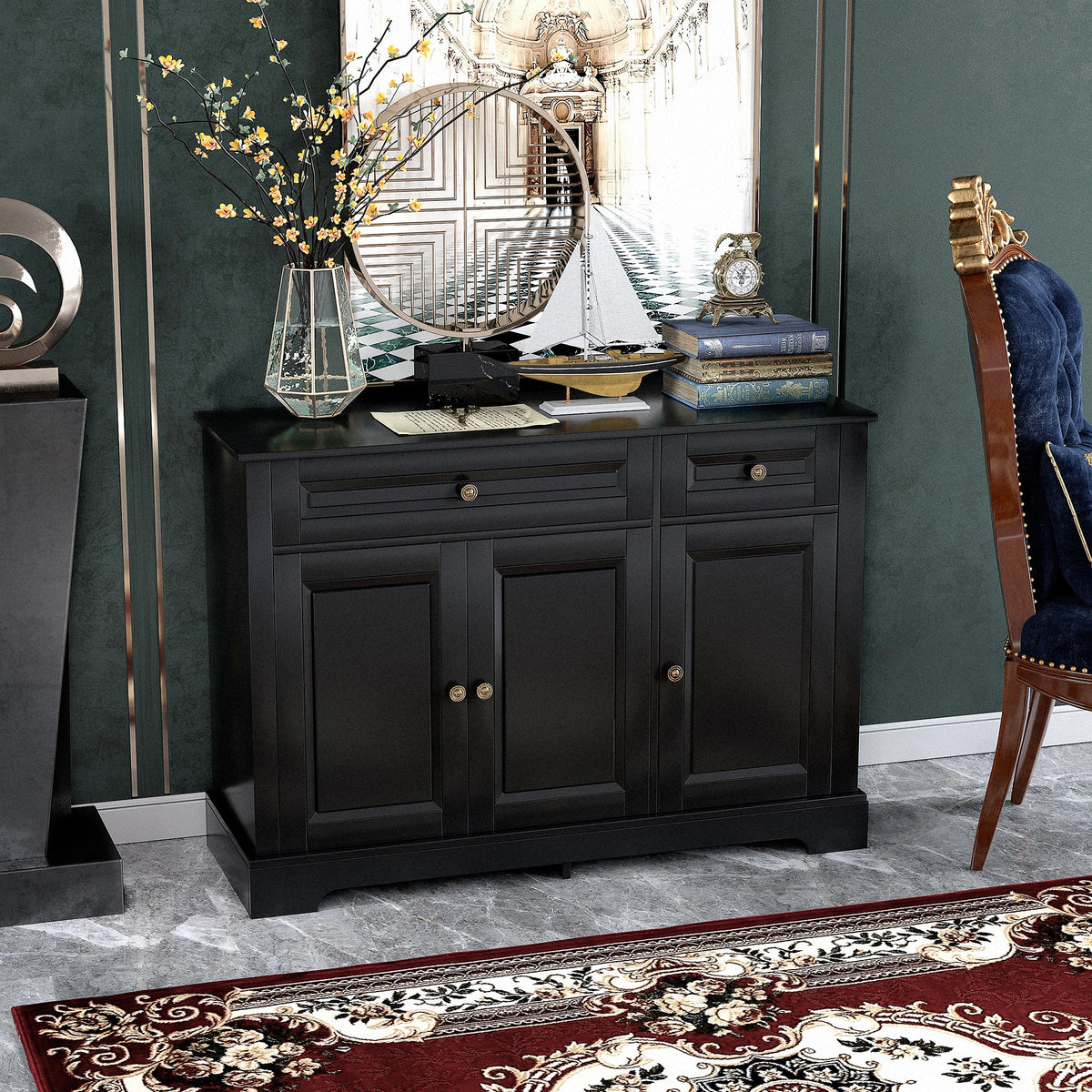 Buffet Cabinet with 2 Drawers and Adjustable Shelves – 45"W x 32"H