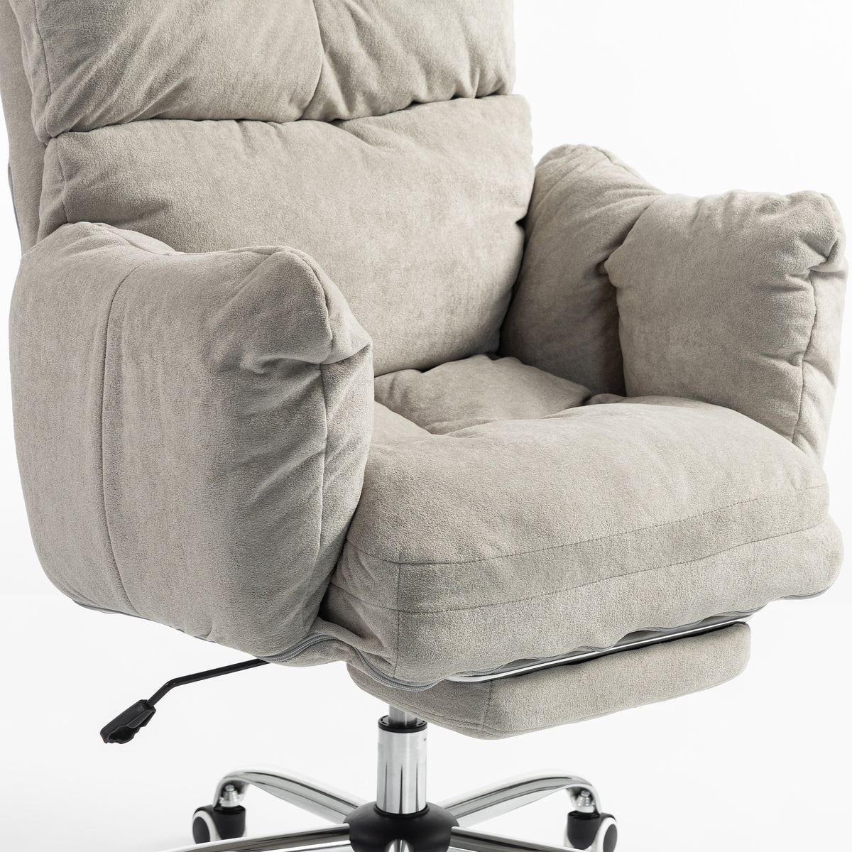 Office Chair with Footrest, Ergonomic Reclining Computer Gaming Chair with Snow Flannel Fabric, Light Grey