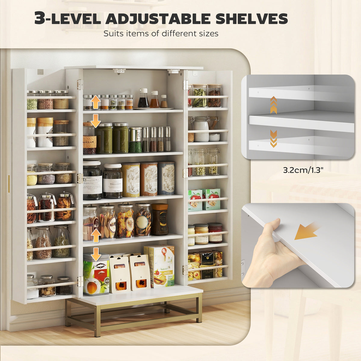 Kitchen Pantry Cabinet with 12 Door Shelves and Adjustable Shelves – 23"W x 47"H