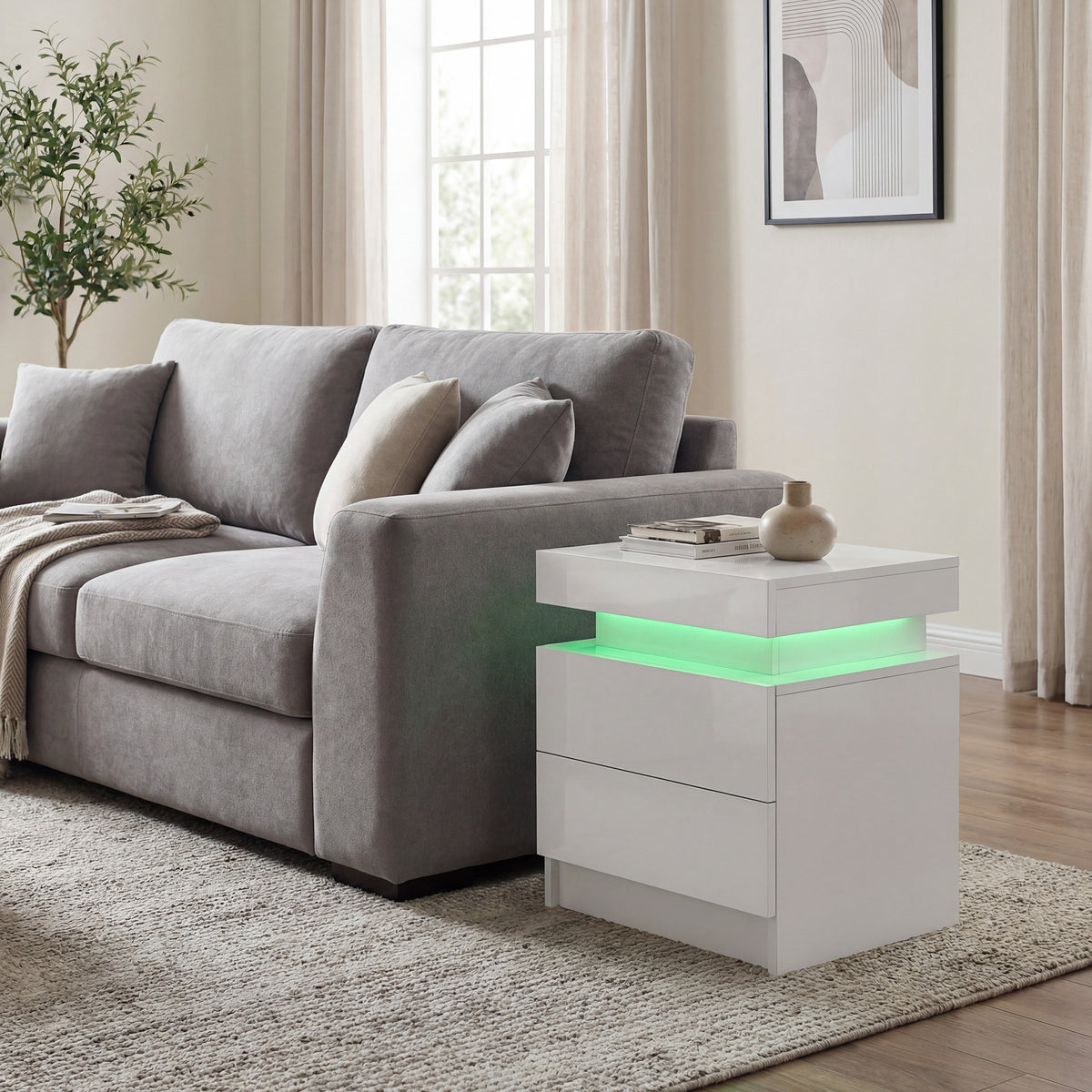 LED Nightstand with 2 Drawers – 18"W x 21"H