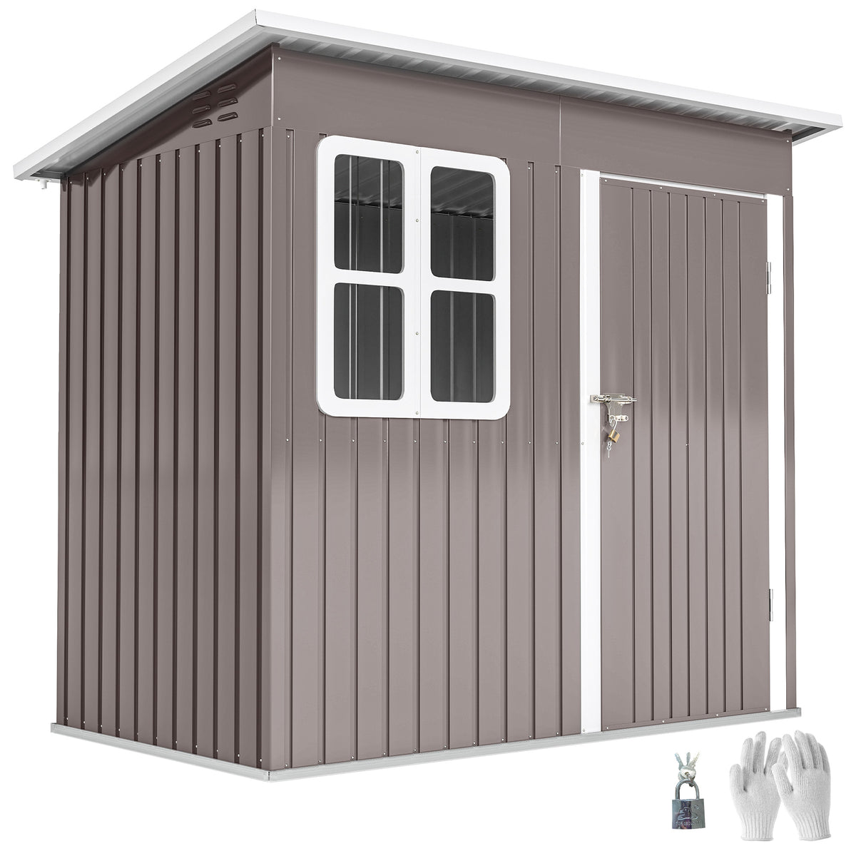7' x 4' Galvanised Steel Outdoor Storage Shed, Garden Shed with Window, Lockable Wide Door and Air Vents – 87" W x 52.4" D x 68.1" /74.8" H