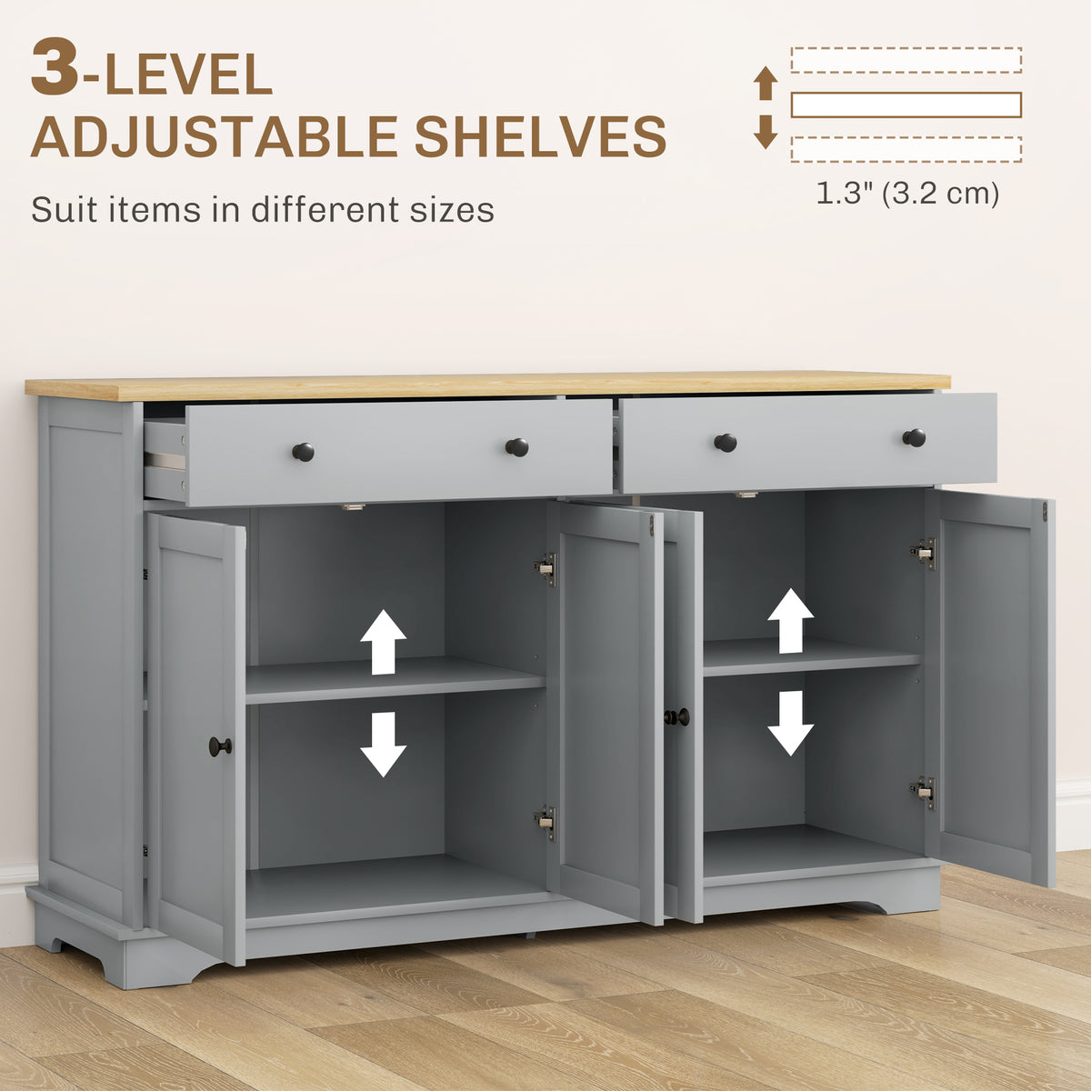 Buffet Cabinet with Storage Drawers – 55"W x 34"H