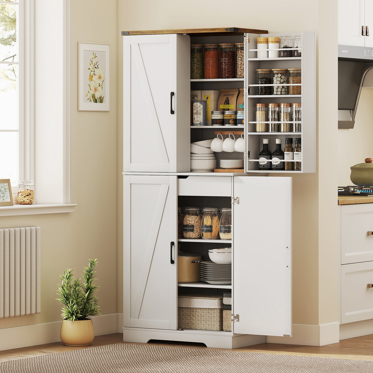 Farmhouse Storage Cabinet with 4 Doors – 30"W x 72"H