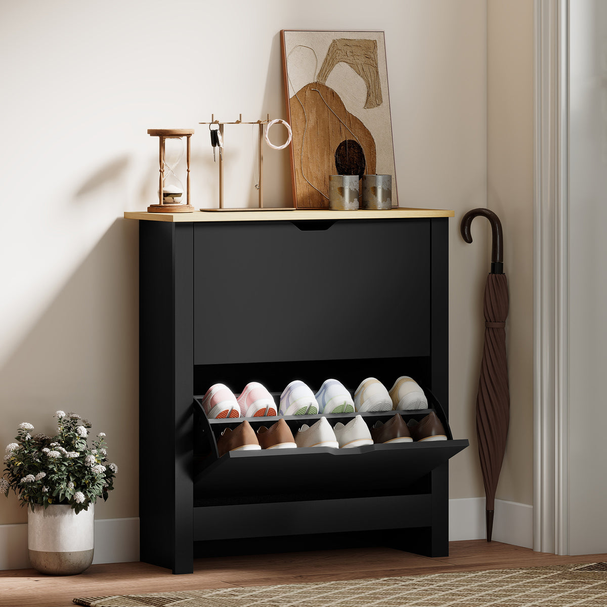 Shoe Storage Cabinet with 2 Flip Drawers – 28"W x 31"H