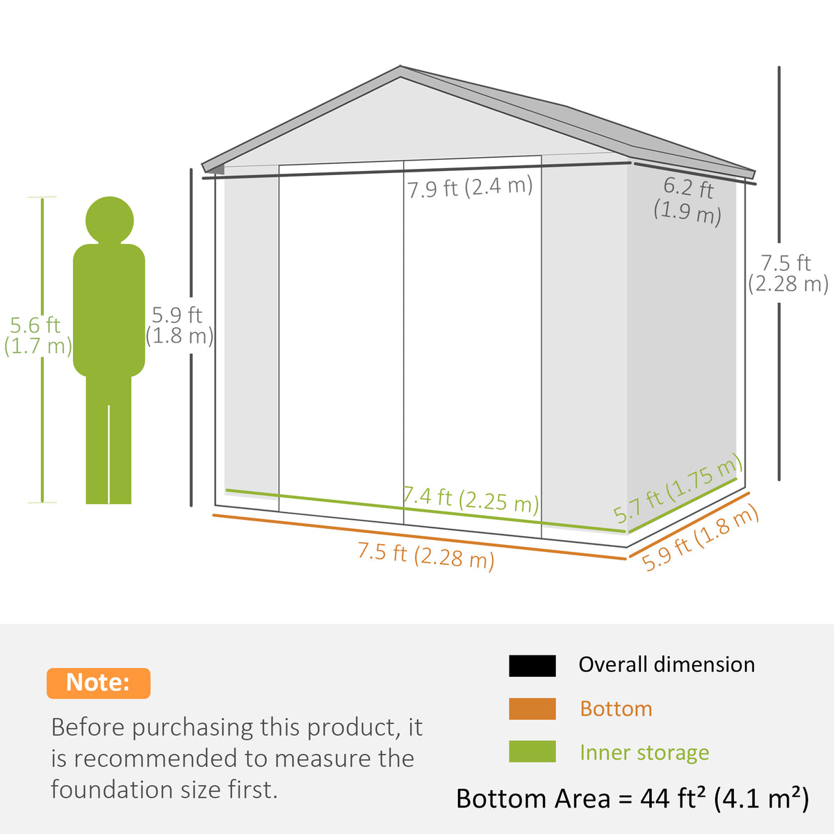 8' x 6' Garden Storage Shed, Outdoor Tool & Equipment Storage House with Wide Door, Foundation Kit, Vents, Window – Dark Grey
