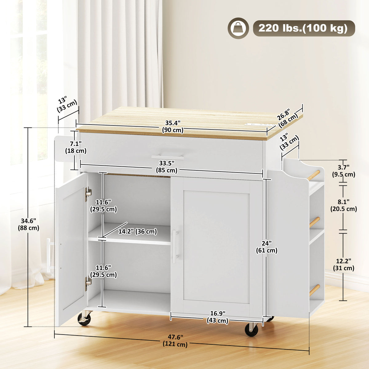 Kitchen Island with Storage – 48"W x 35"H