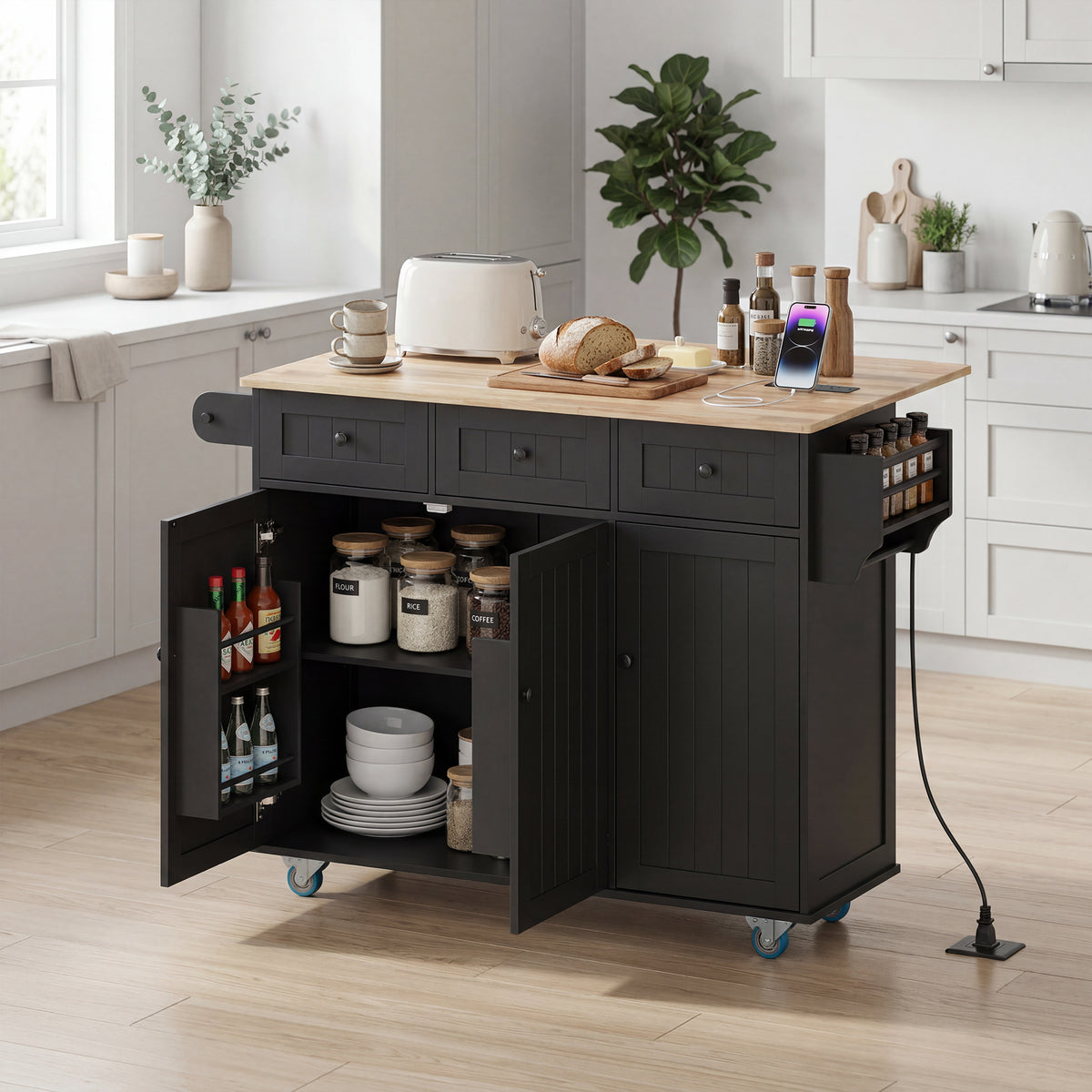Kitchen Island on Wheels with Drop Leaf – 53"W x 37"H