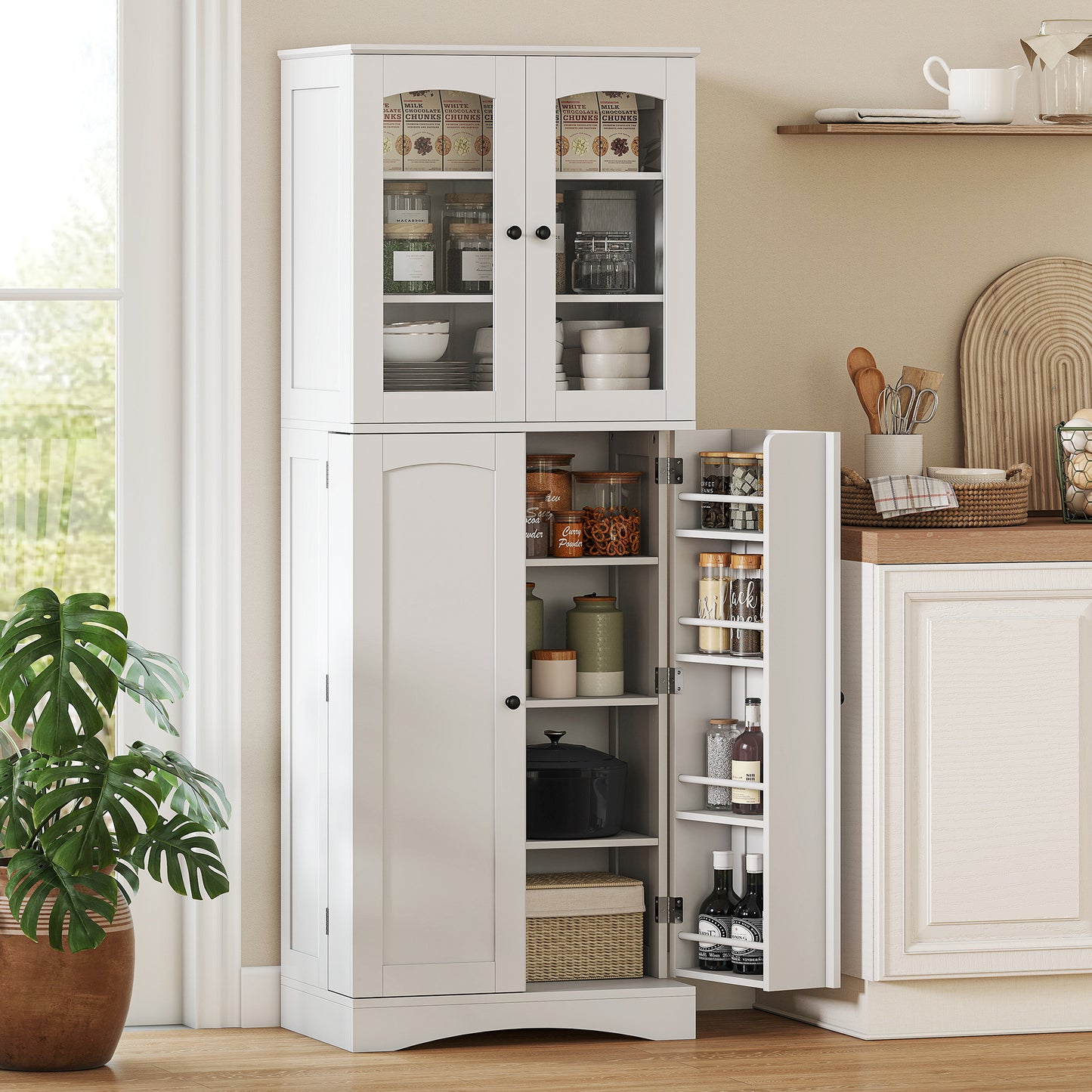 HOMCOM Kitchen Pantry Cabinet Soft‑Close Acrylic Doors, White, 64" Tall