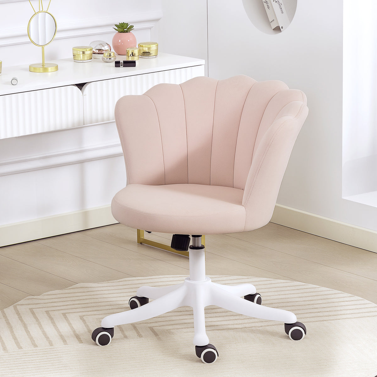 Office Chair, Armless Swivel Desk Chair with Adjustable Height, Backrest, Pink