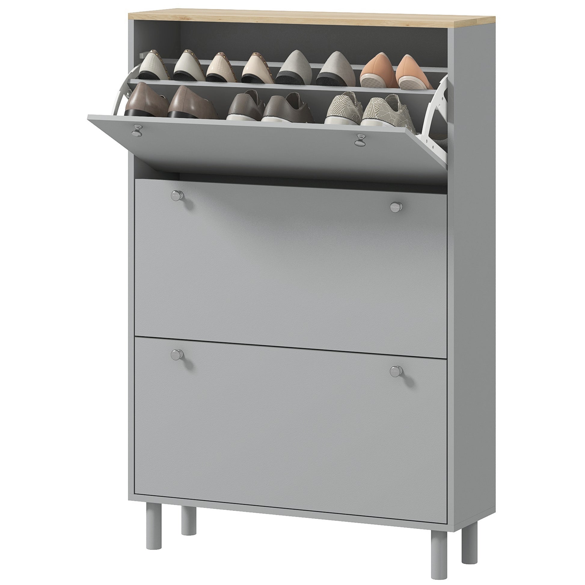 HOMCOM Modern Grey Entryway Shoe Storage Cabinet, 3 Flip Drawers, 24-Pair Capacity