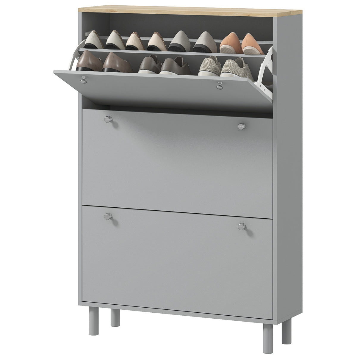 Modern Entryway Shoe Cabinet with 3 Flip Drawers – 32"W x 48"H