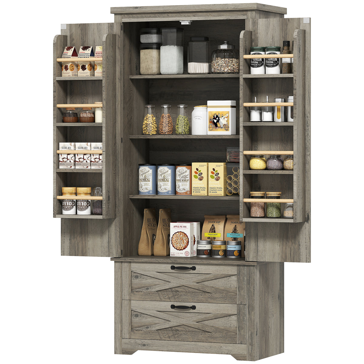 Freestanding Kitchen Pantry Cabinet with Drawers – 29"W x 64"H