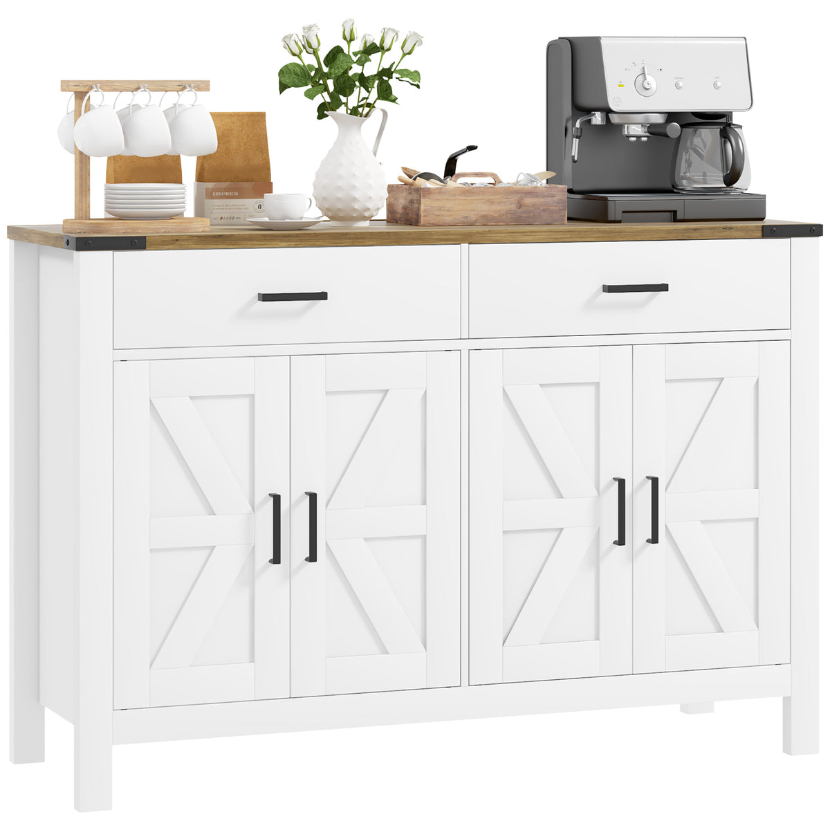 Farmhouse Kitchen Storage Cabinet with 2 Drawers and Shelves – 47"W x 33"H
