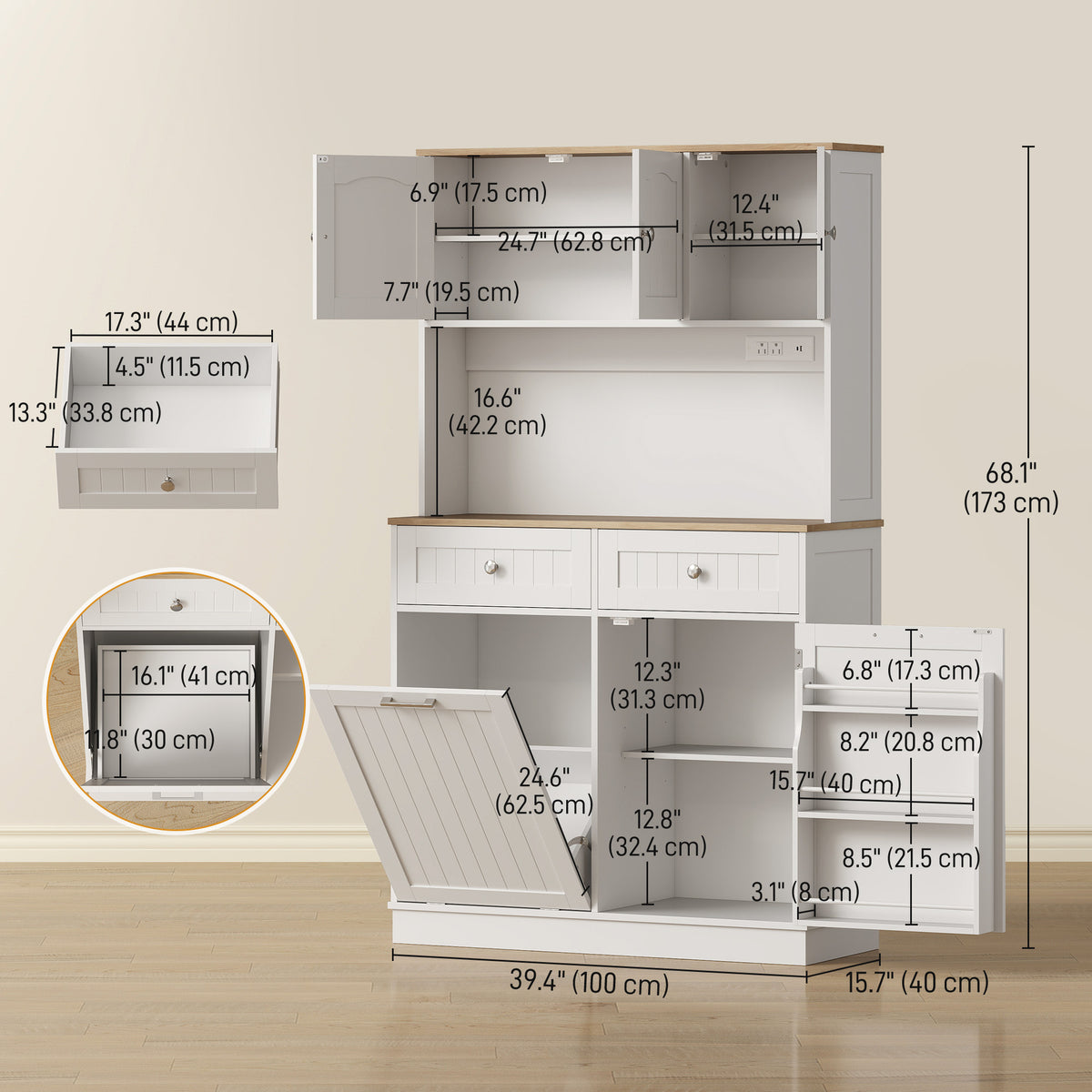 Pantry Cabinet with Charging Station – 39"W x 68"H