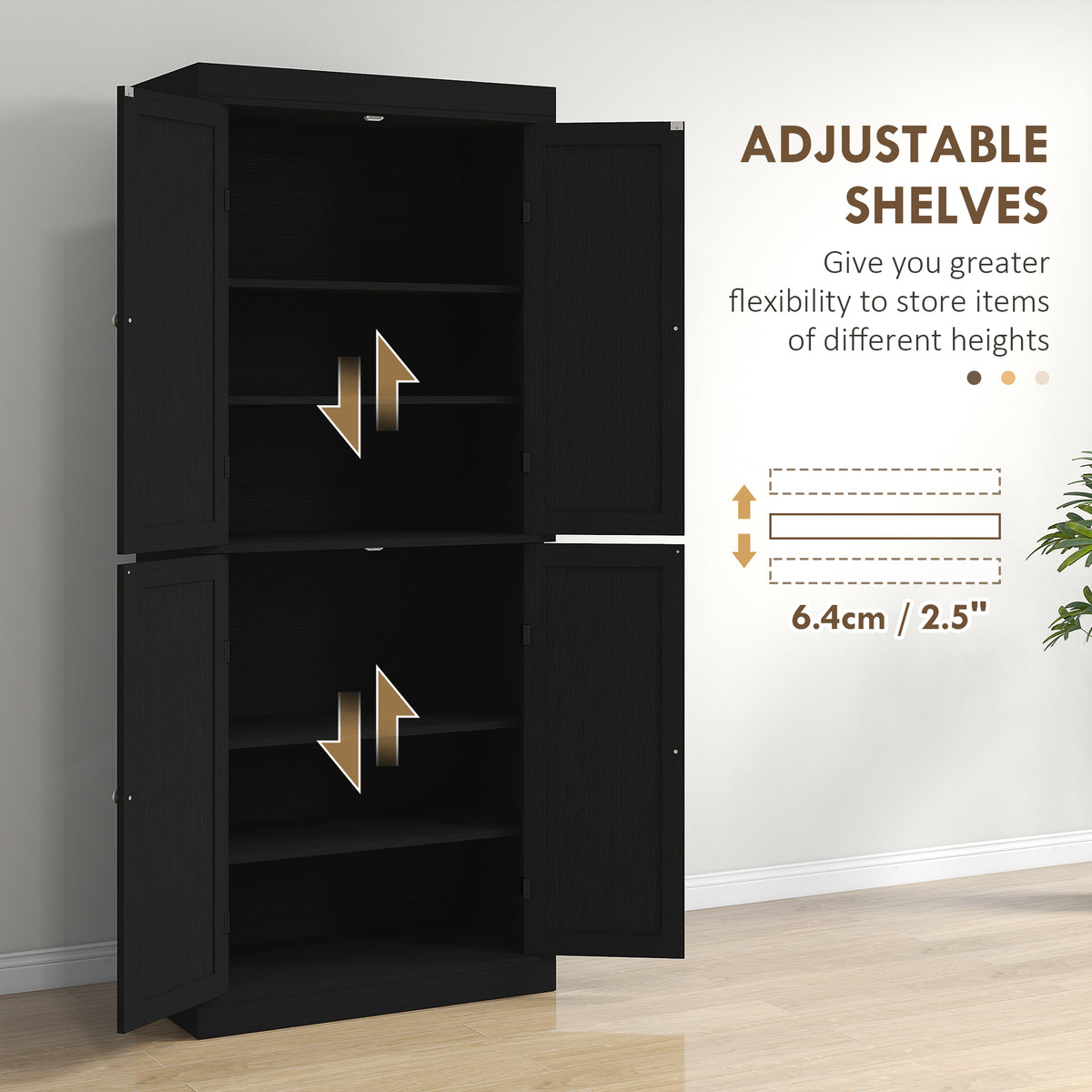 Freestanding Kitchen Pantry Cabinet with 4 Doors – 30"W x 73"H
