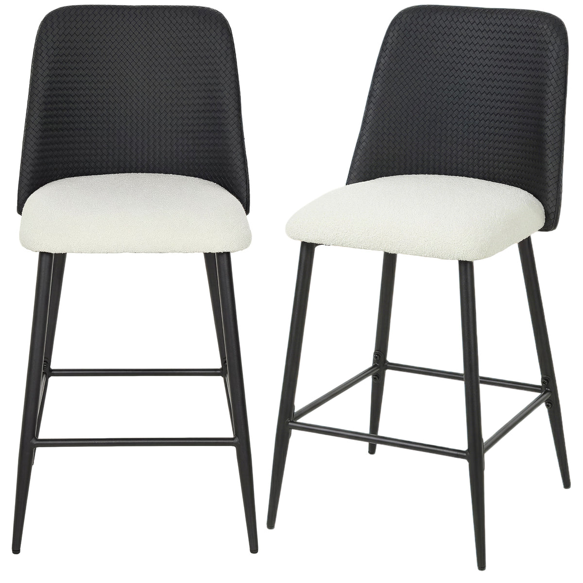 Two-Tone 26" Counter Stools with Woven PU Backrest, Set of 2, Black