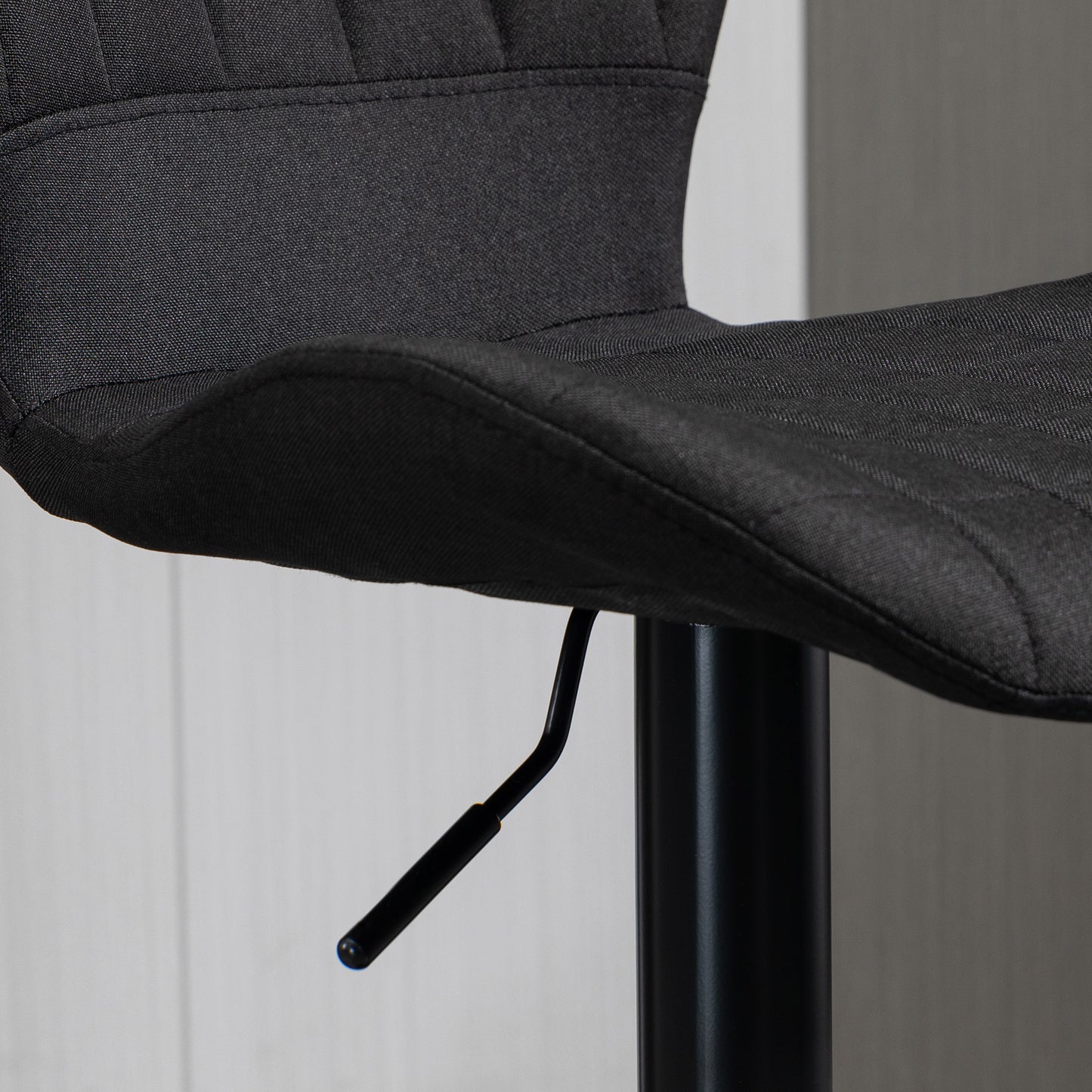 Set of 2 Adjustable Height Swivel Bar Stools, Linen Fabric, Backrest, Footrest, Black