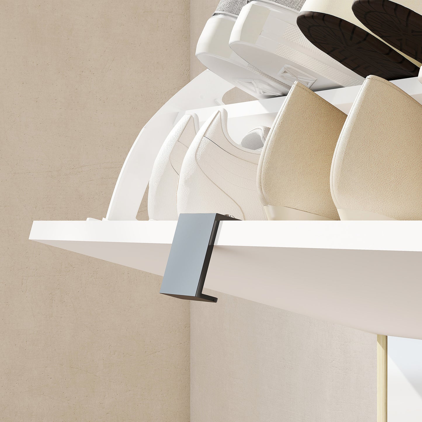 Space-Saving High Gloss White Shoe Cabinet, 2 Flip Drawers, Adjustable Shelves