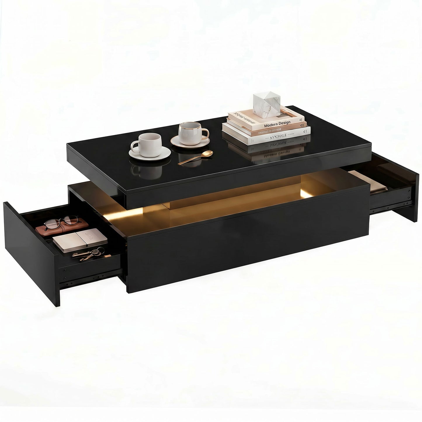 HOMCOM LED Coffee Table High Gloss Black