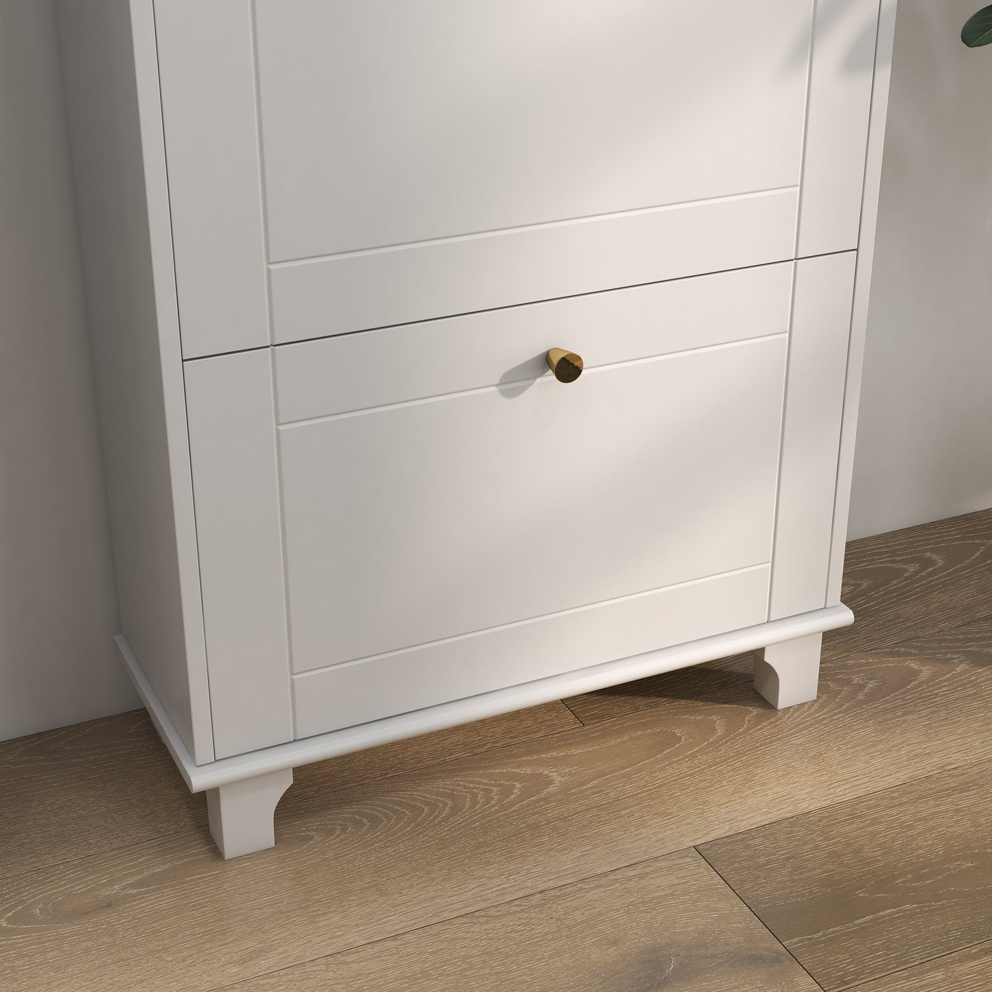 Slim White Shoe Storage Cabinet with 3 Flip Drawers, Adjustable Shelves