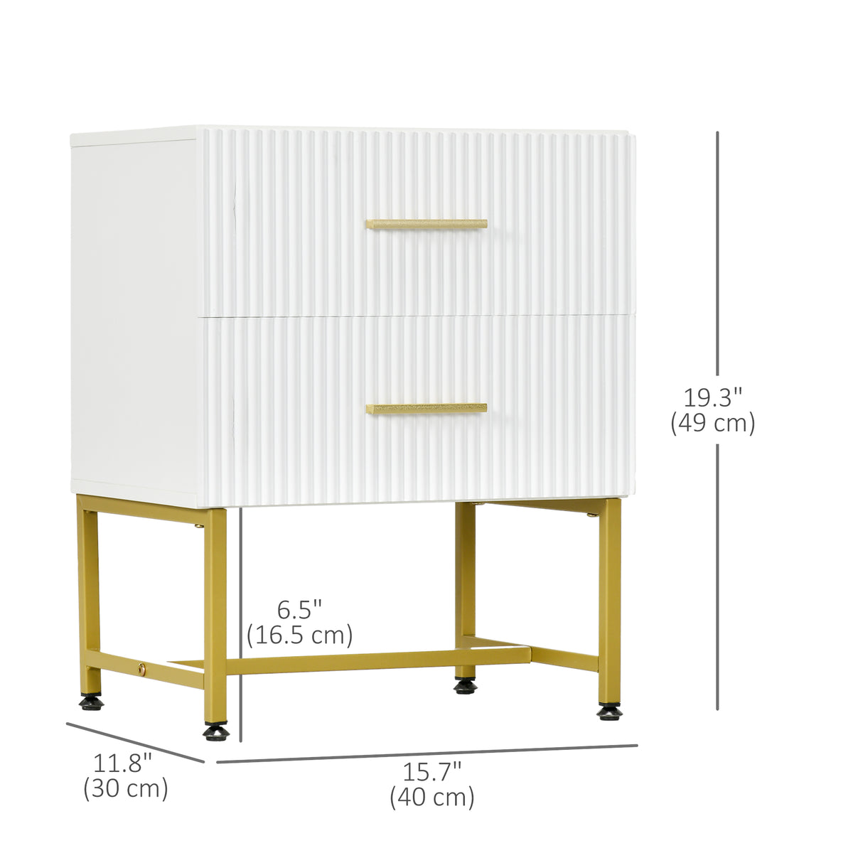 Fluted 2-Drawer Nightstands with Gold Legs, Set of 2 – 16"W x 19"H