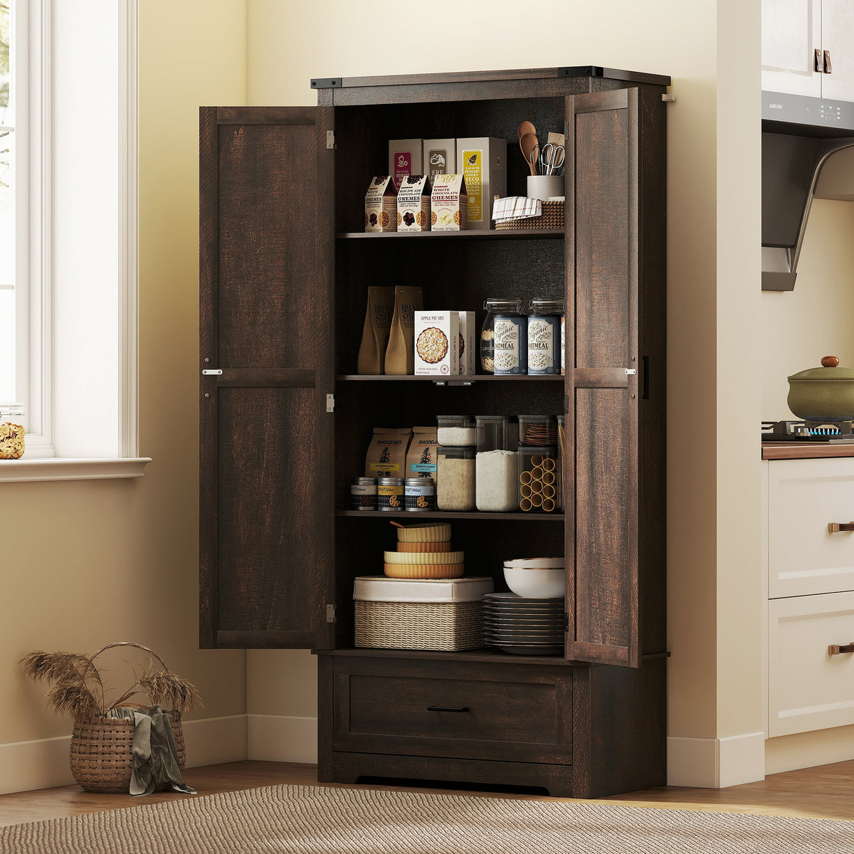 Tall Farmhouse Kitchen Pantry Cabinet with 2 Doors – 31"W x 69"H