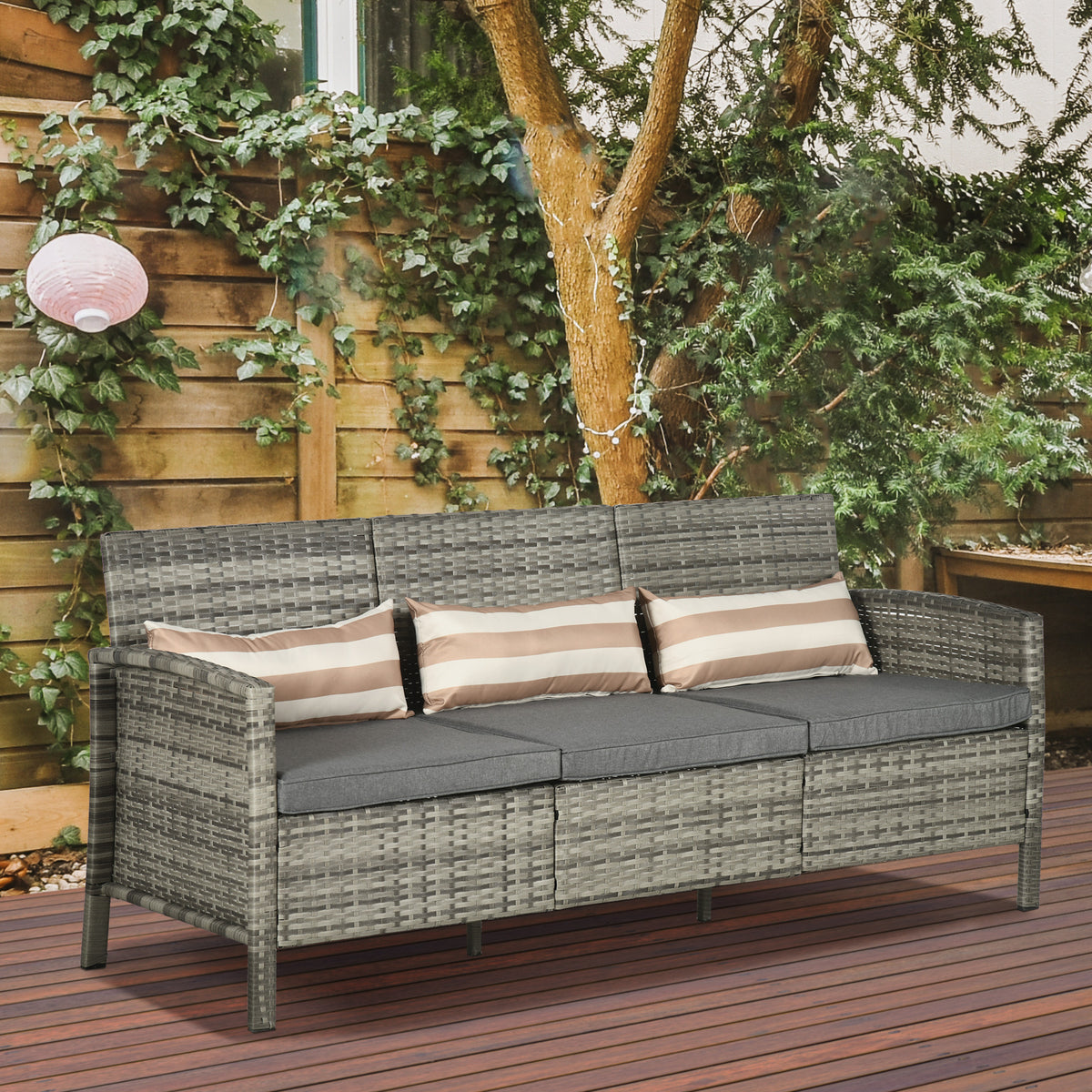 3-Seater Wicker Sofa, PE Rattan Outdoor Couch Conversation Furniture with Removable Cushions for Patio, Garden