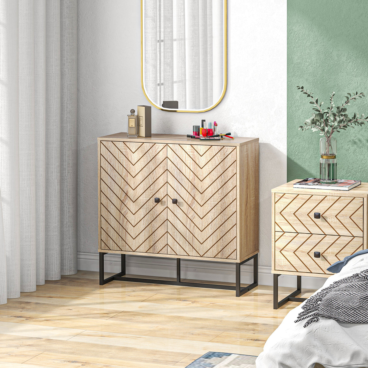 Buffet Cabinet with 2 Chevron Doors and Adjustable Shelf – 32"W x 32"H
