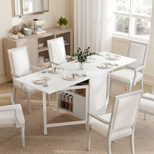 Multi-Use Foldable Dining Table with Hideaway Shelves, 66.5" Drop Leaf Table