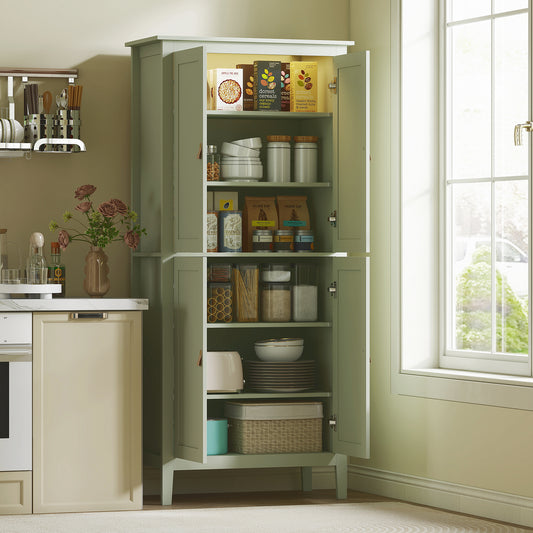 Tall Kitchen Pantry Storage Cabinet with Motion Sensor LED Light – 32"W x 70"H