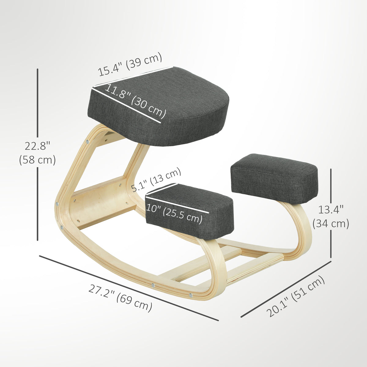 Ergonomic Kneeling Chair, Wood Kneel Stool with Thick Pads, Desk Knee Chair, Dark Grey