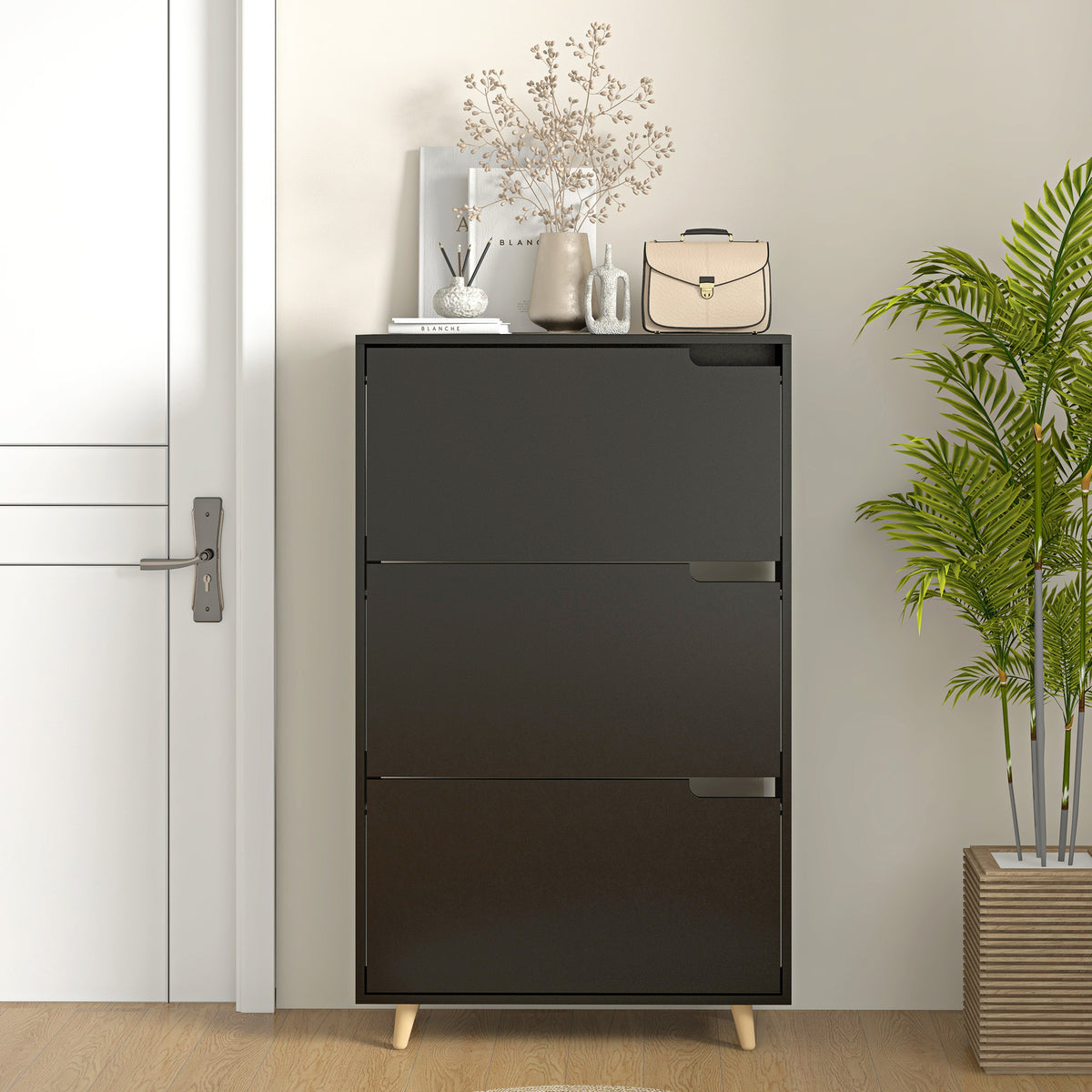Slim Shoe Storage Cabinet with 3 Flip Drawers – 28"W x 47"H