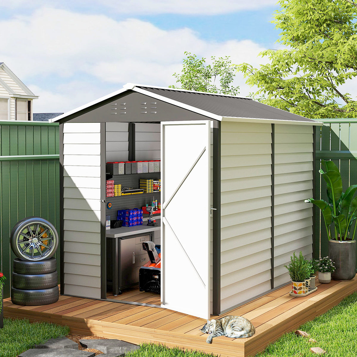 9' x 6' Garden Shed, Outdoor Storage Patio Shed w/ Sloped Roof, Lockable Door for Patio Lawn – Dark Grey