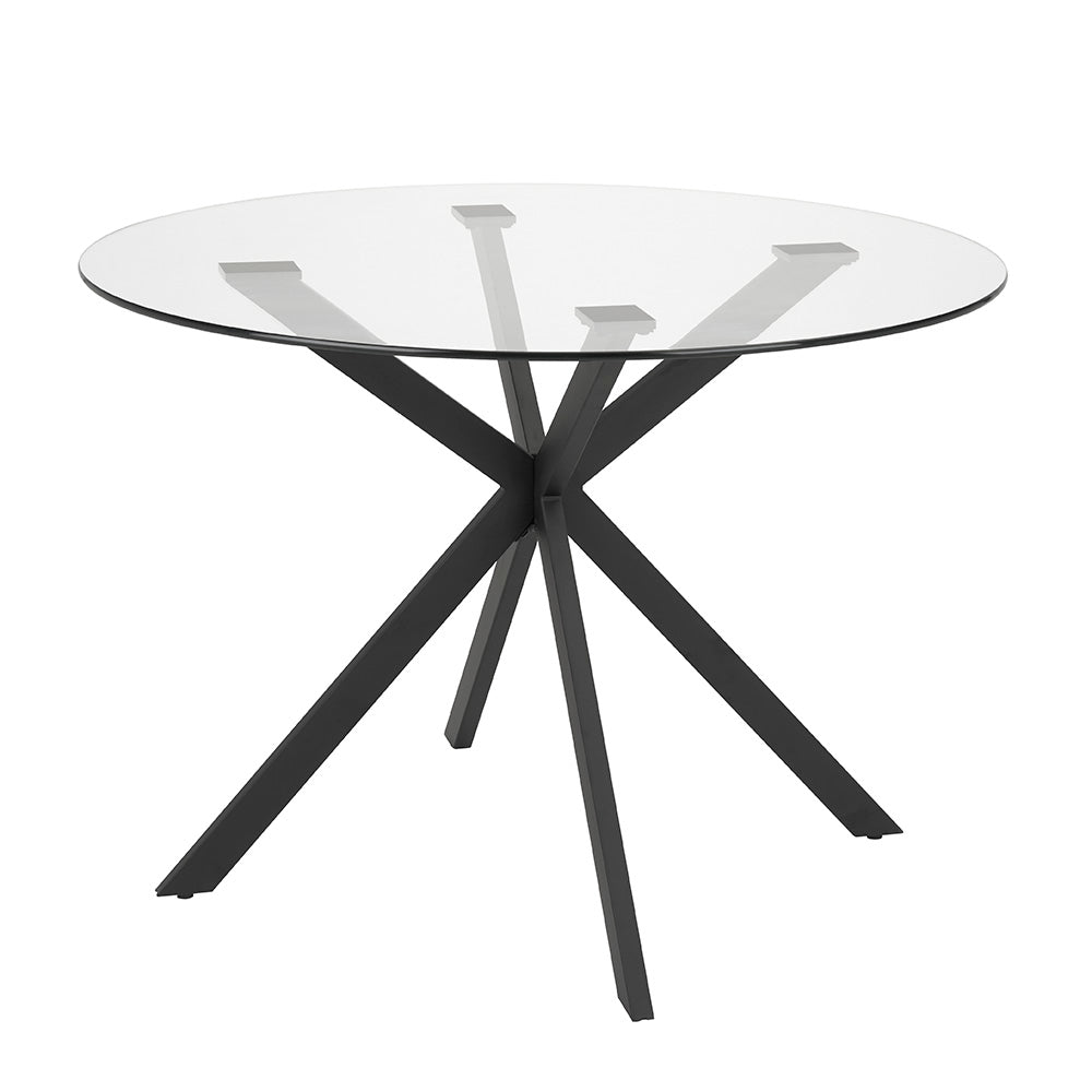 Round Glass Dining Set, Black Starburst Base