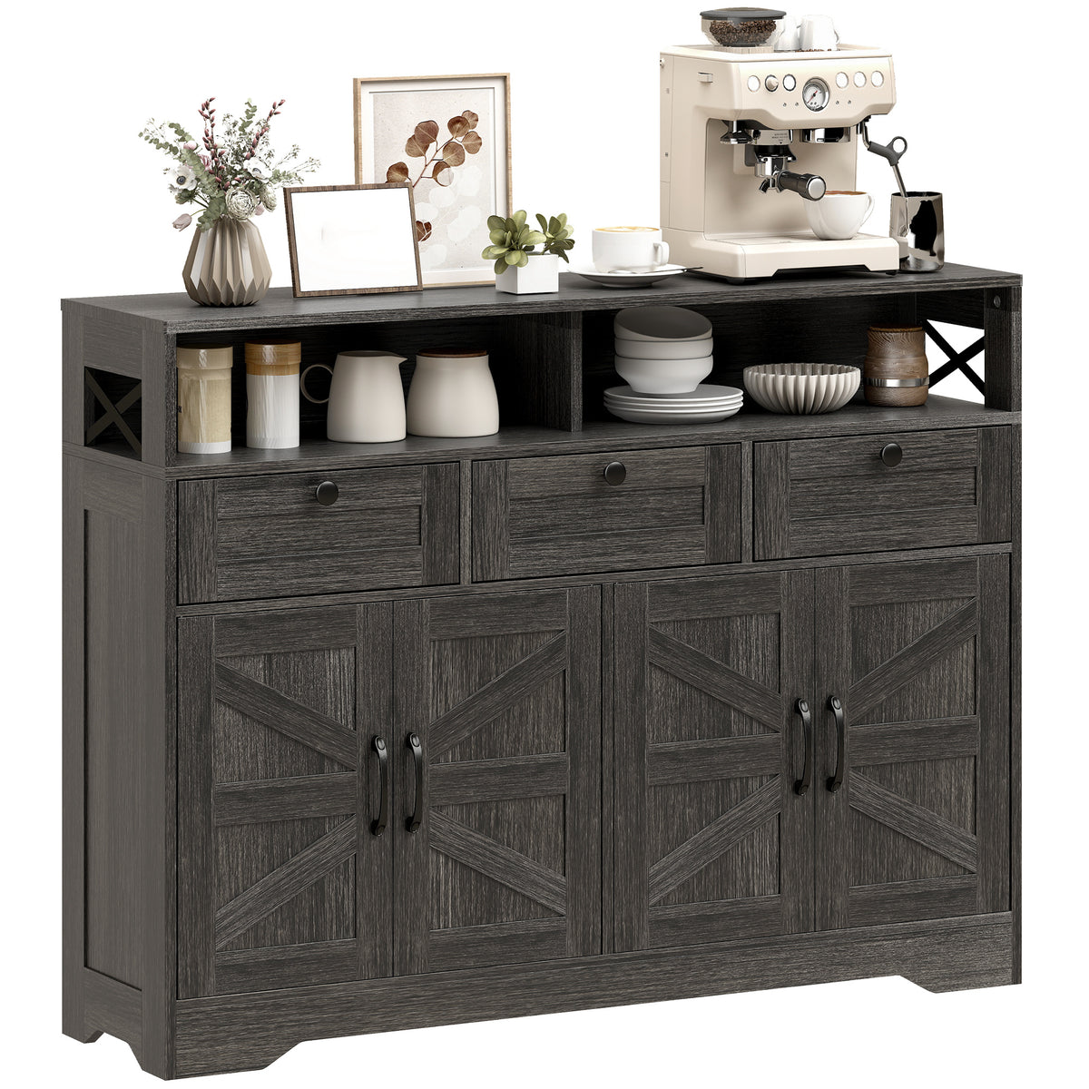 Buffet Cabinet with 4 Barn Doors and 3 Drawers – 47"W x 35"H