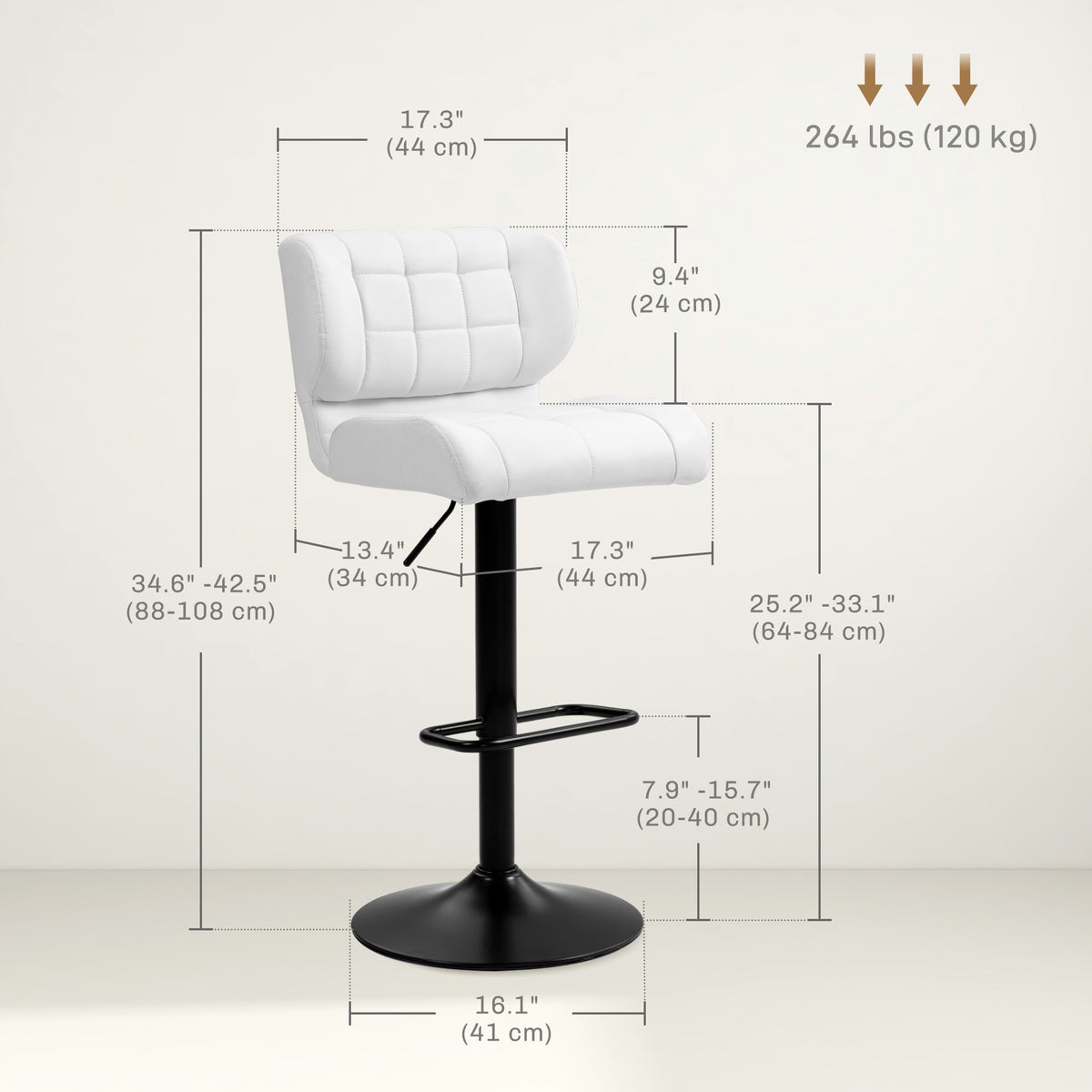 Tufted PU Leather Swivel Bar Stools with Footrest, Set of 2, White