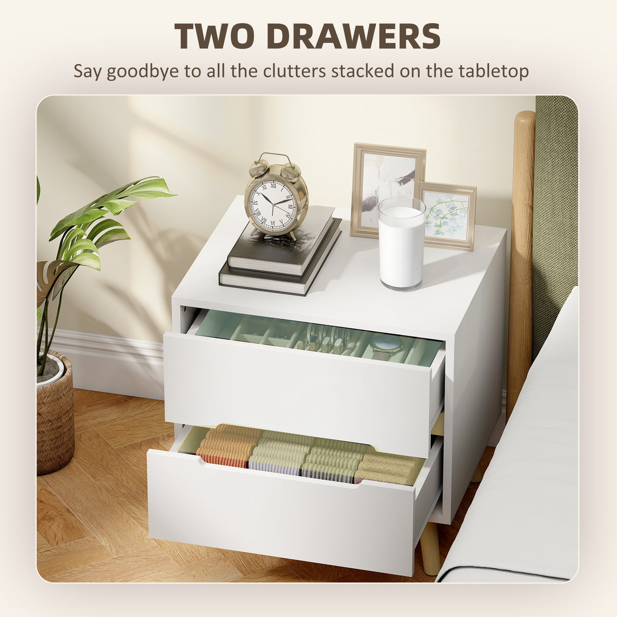 2-Drawer Nightstands with Solid Wood Legs, Set of 2 – 20"W x 20"H