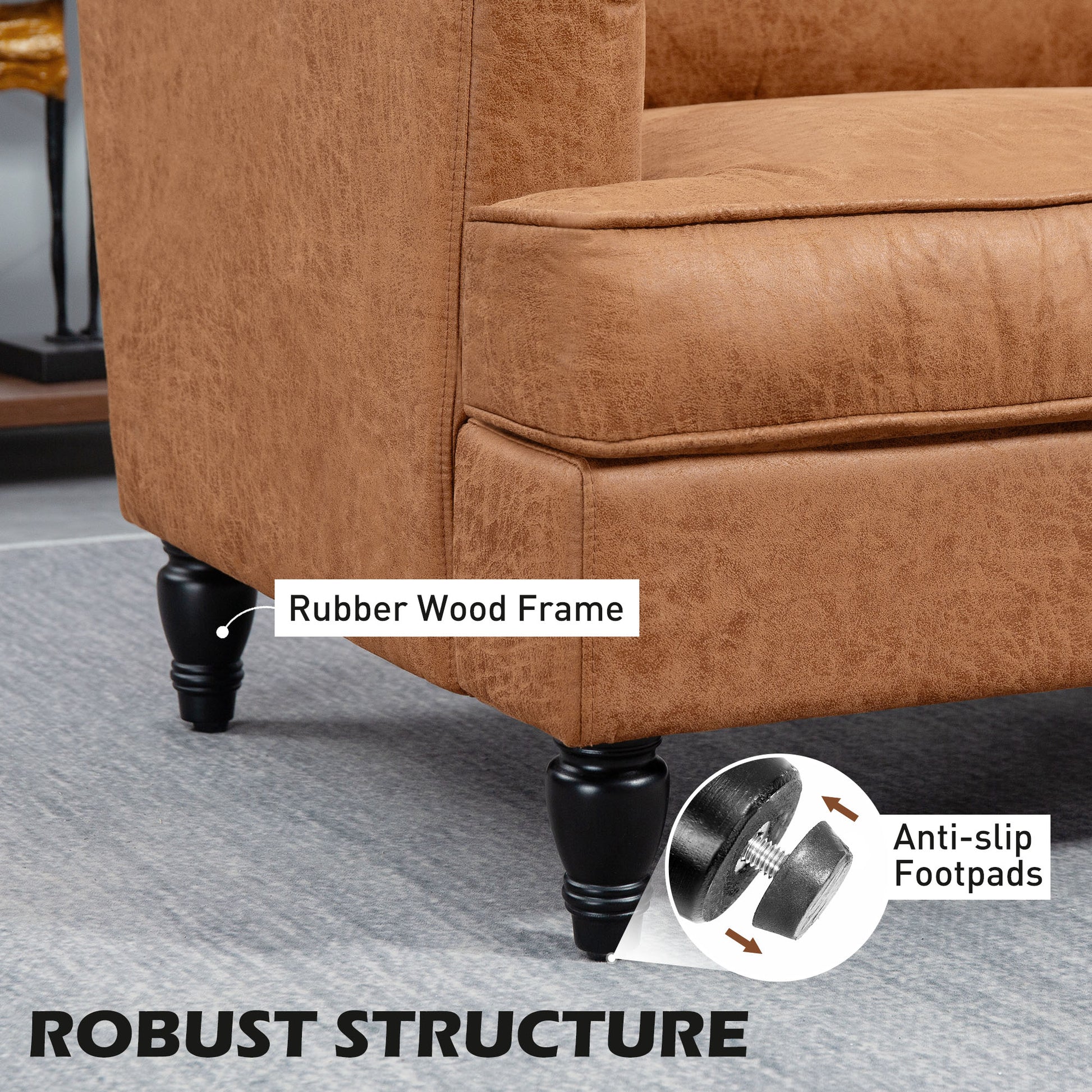 HOMCOM Modern Microfiber Accent Armchair, Wide Comfy Seat & Turned Legs, Brown