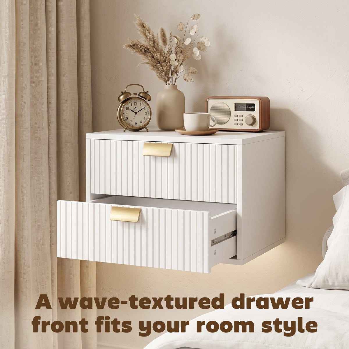 Floating Nightstands with 2 Wave Drawers, Set of 2 – 16"W x 11"H