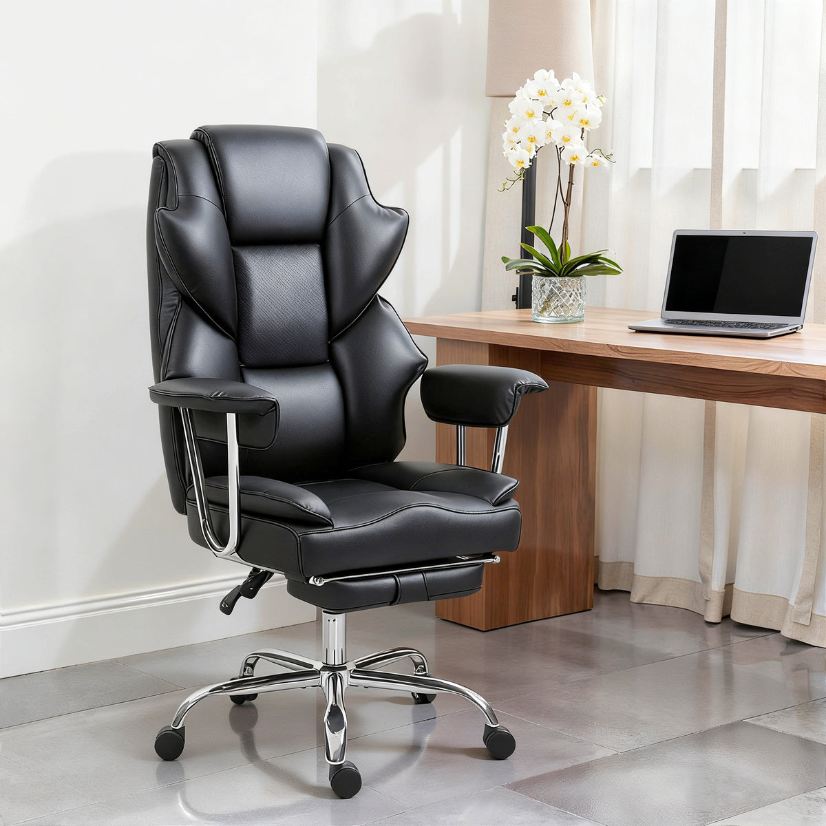 Big and Tall Office Chair, 400 lbs Overstuffed Desk Chair with Shaped Foam, PU Leather, Black